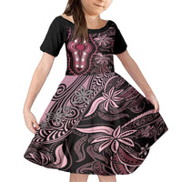 Polynesia Dashiki Family Matching Long Sleeve Bodycon Dress and Hawaiian Shirt Polynesia and Africa Traditional Special Together Pink LT9 Daughter's Dress Pink - Polynesian Pride