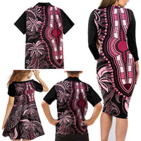 Polynesia Dashiki Family Matching Long Sleeve Bodycon Dress and Hawaiian Shirt Polynesia and Africa Traditional Special Together Pink LT9 - Polynesian Pride