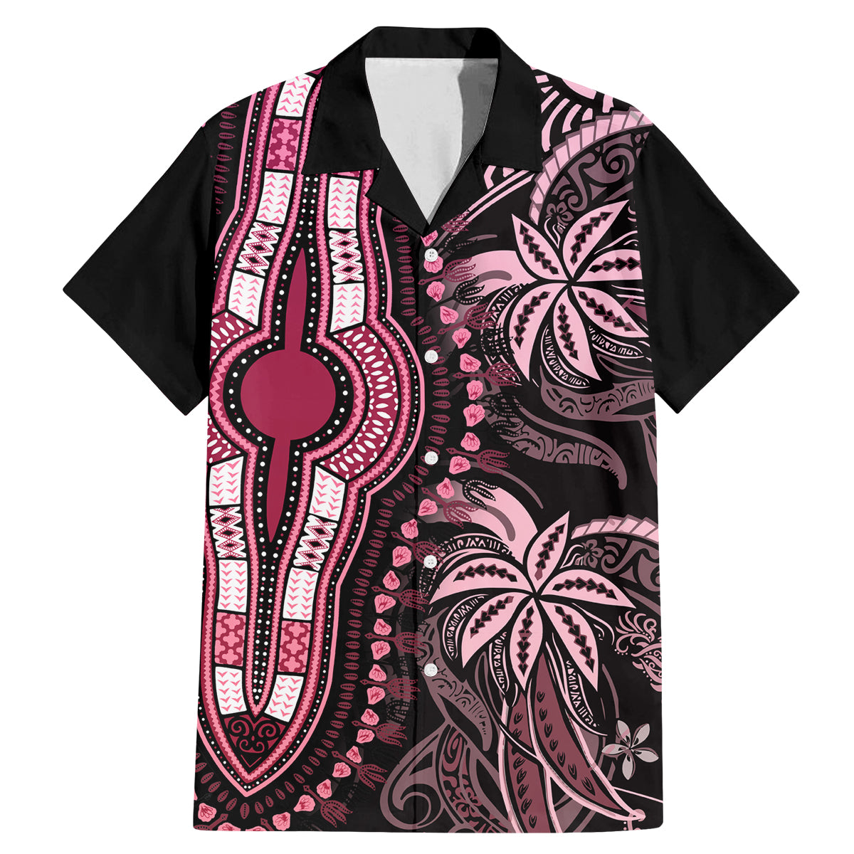 Polynesia Dashiki Family Matching Mermaid Dress and Hawaiian Shirt Polynesia and Africa Traditional Special Together Pink LT9 Dad's Shirt - Short Sleeve Pink - Polynesian Pride