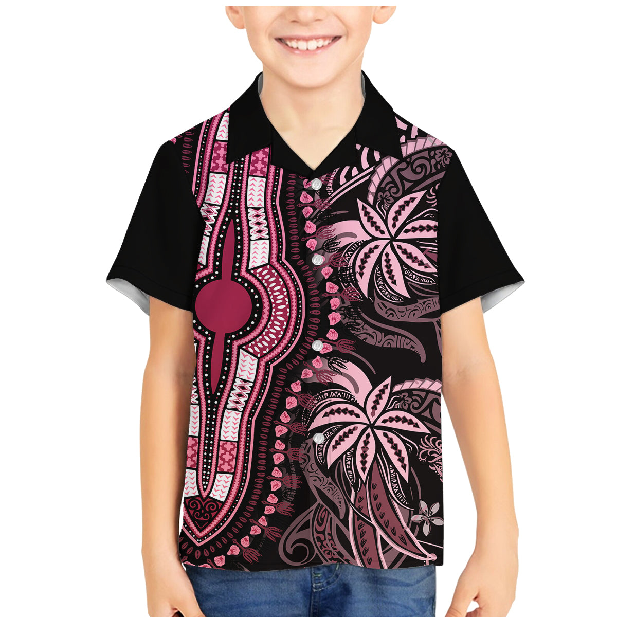 Polynesia Dashiki Family Matching Mermaid Dress and Hawaiian Shirt Polynesia and Africa Traditional Special Together Pink LT9 Son's Shirt Pink - Polynesian Pride