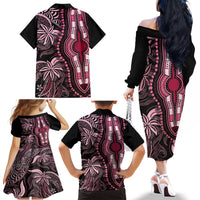 Polynesia Dashiki Family Matching Off Shoulder Long Sleeve Dress and Hawaiian Shirt Polynesia and Africa Traditional Special Together Pink LT9 - Polynesian Pride