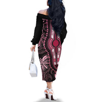 Polynesia Dashiki Family Matching Off Shoulder Long Sleeve Dress and Hawaiian Shirt Polynesia and Africa Traditional Special Together Pink LT9 - Polynesian Pride