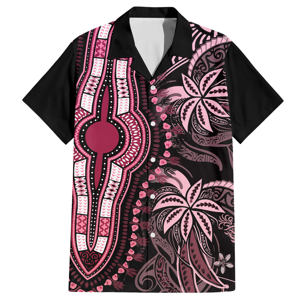 Polynesia Dashiki Family Matching Short Sleeve Bodycon Dress and Hawaiian Shirt Polynesia and Africa Traditional Special Together Pink LT9 Dad's Shirt - Short Sleeve Pink - Polynesian Pride