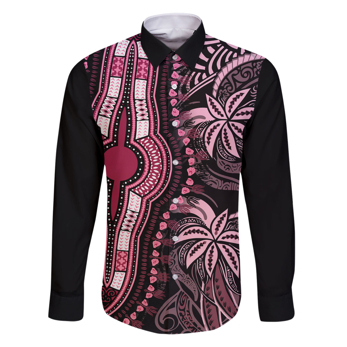 Polynesia Dashiki Family Matching Short Sleeve Bodycon Dress and Hawaiian Shirt Polynesia and Africa Traditional Special Together Pink LT9 Dad's Shirt - Long Sleeve Pink - Polynesian Pride