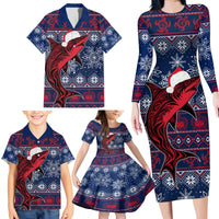 Samoa Manuia Le Kirisimasi Family Matching Long Sleeve Bodycon Dress and Hawaiian Shirt Samoan Fishing Tribal Pattern Christmas Vibe LT9 - Polynesian Pride