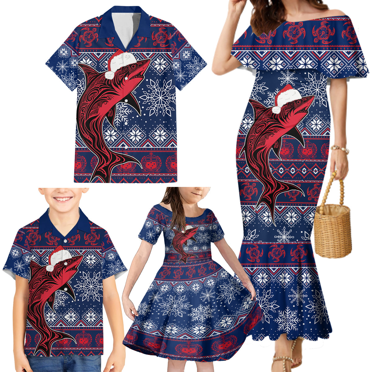 Samoa Manuia Le Kirisimasi Family Matching Mermaid Dress and Hawaiian Shirt Samoan Fishing Tribal Pattern Christmas Vibe LT9 - Polynesian Pride