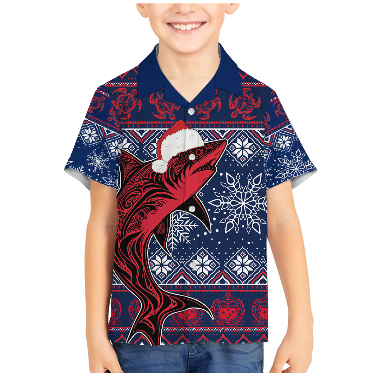 Samoa Manuia Le Kirisimasi Family Matching Mermaid Dress and Hawaiian Shirt Samoan Fishing Tribal Pattern Christmas Vibe LT9 Son's Shirt Red - Polynesian Pride
