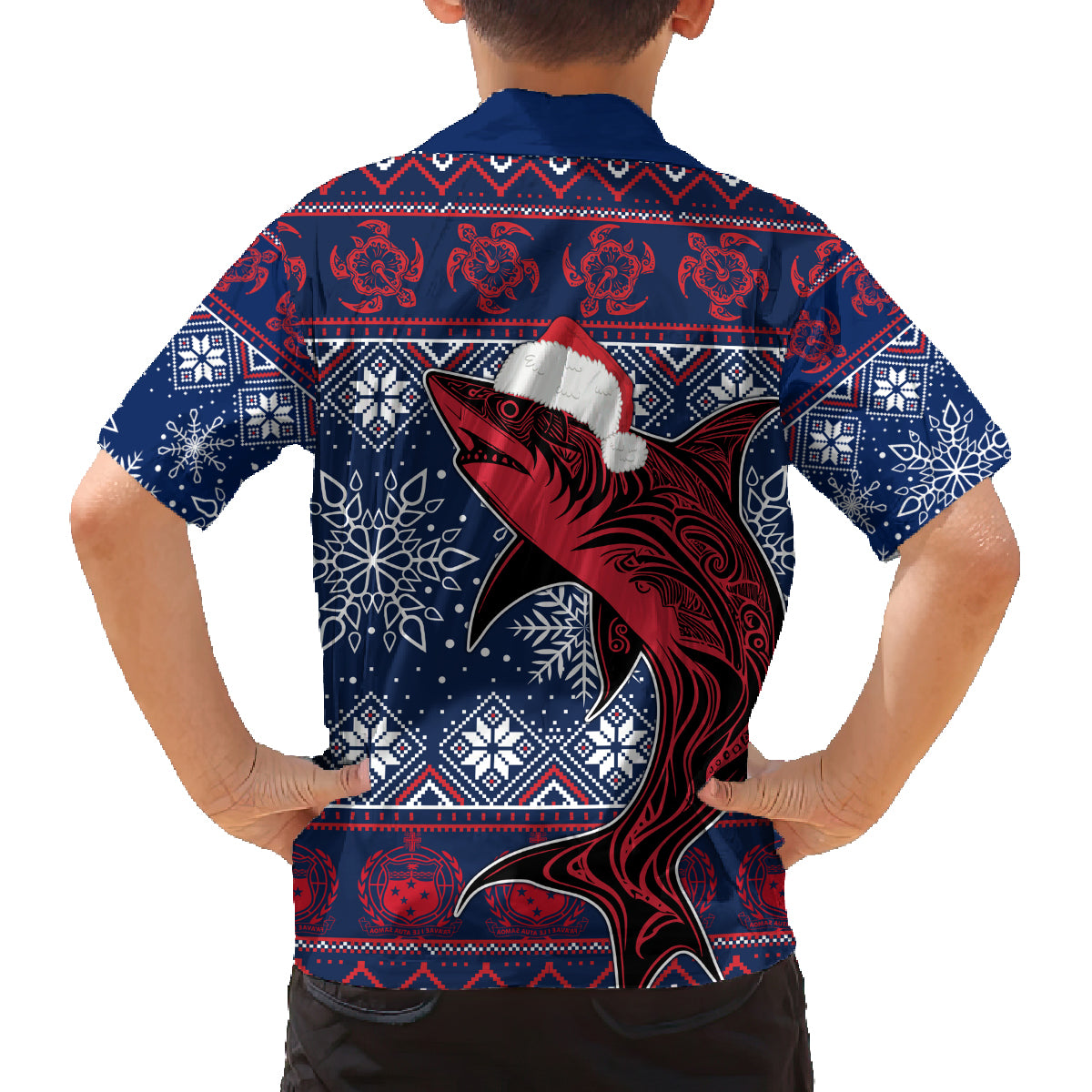 Samoa Manuia Le Kirisimasi Family Matching Off Shoulder Long Sleeve Dress and Hawaiian Shirt Samoan Fishing Tribal Pattern Christmas Vibe LT9 - Polynesian Pride