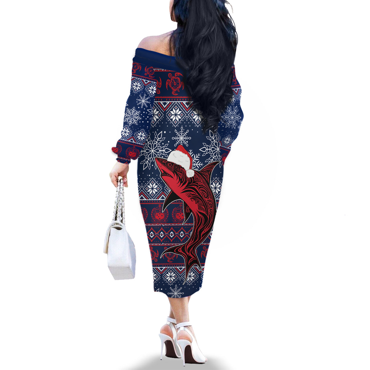 Samoa Manuia Le Kirisimasi Family Matching Off Shoulder Long Sleeve Dress and Hawaiian Shirt Samoan Fishing Tribal Pattern Christmas Vibe LT9 - Polynesian Pride