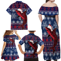 Samoa Manuia Le Kirisimasi Family Matching Off Shoulder Maxi Dress and Hawaiian Shirt Samoan Fishing Tribal Pattern Christmas Vibe LT9 - Polynesian Pride