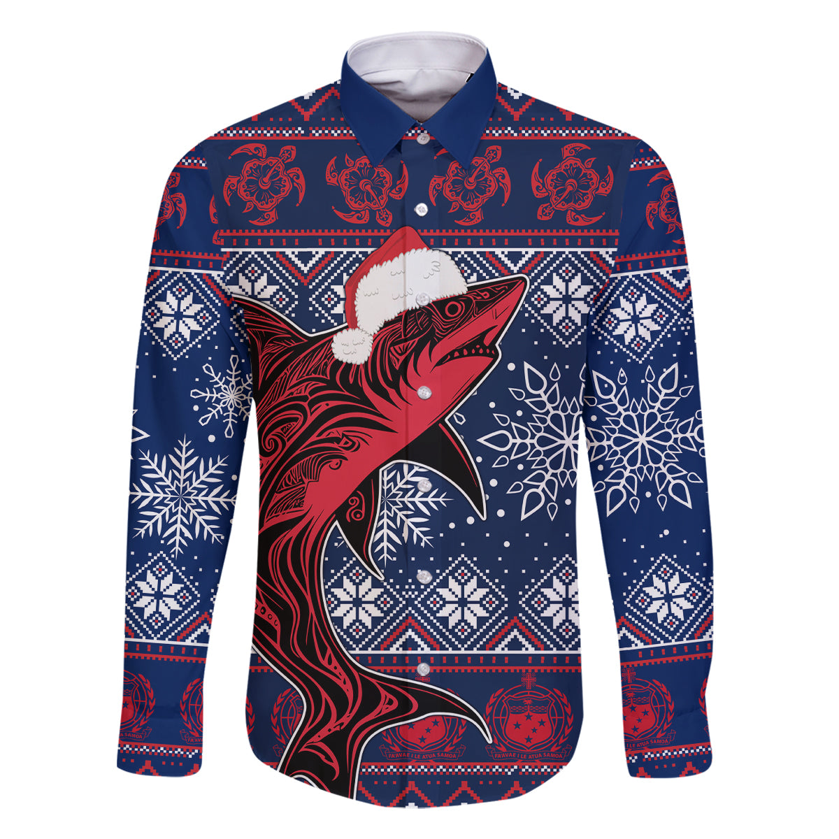 Samoa Manuia Le Kirisimasi Family Matching Off Shoulder Maxi Dress and Hawaiian Shirt Samoan Fishing Tribal Pattern Christmas Vibe LT9 Dad's Shirt - Long Sleeve Red - Polynesian Pride