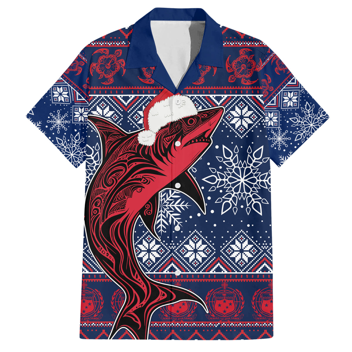 Samoa Manuia Le Kirisimasi Family Matching Short Sleeve Bodycon Dress and Hawaiian Shirt Samoan Fishing Tribal Pattern Christmas Vibe LT9 Dad's Shirt - Short Sleeve Red - Polynesian Pride