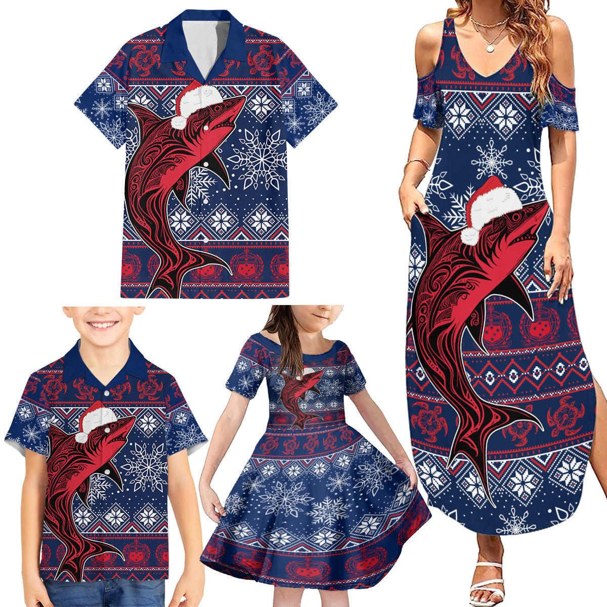 Samoa Manuia Le Kirisimasi Family Matching Summer Maxi Dress and Hawaiian Shirt Samoan Fishing Tribal Pattern Christmas Vibe LT9 - Polynesian Pride