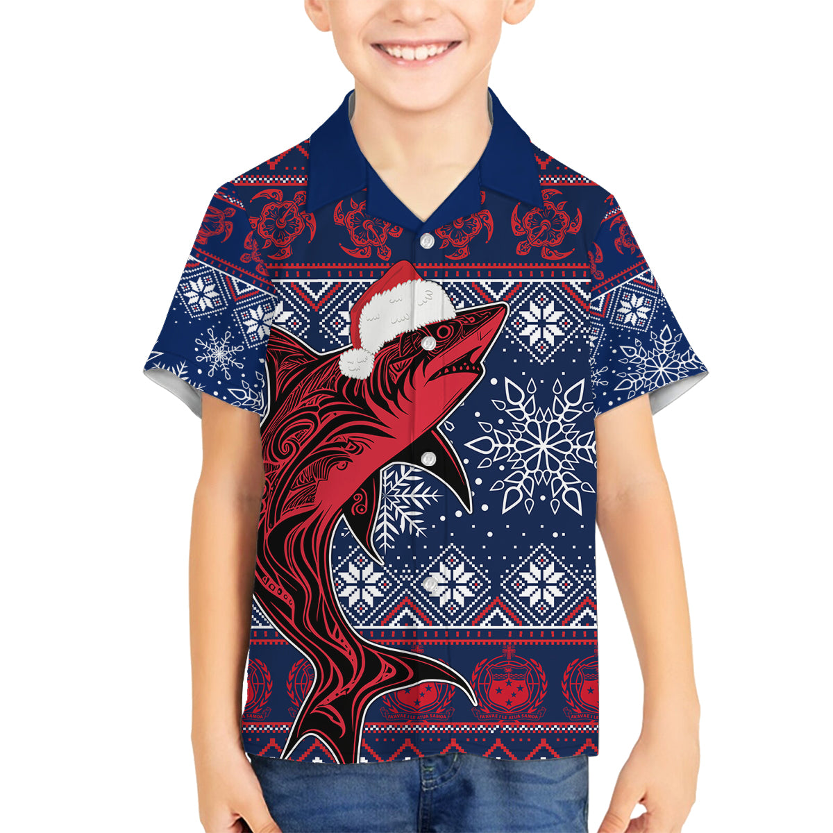 Samoa Manuia Le Kirisimasi Family Matching Summer Maxi Dress and Hawaiian Shirt Samoan Fishing Tribal Pattern Christmas Vibe LT9 Son's Shirt Red - Polynesian Pride
