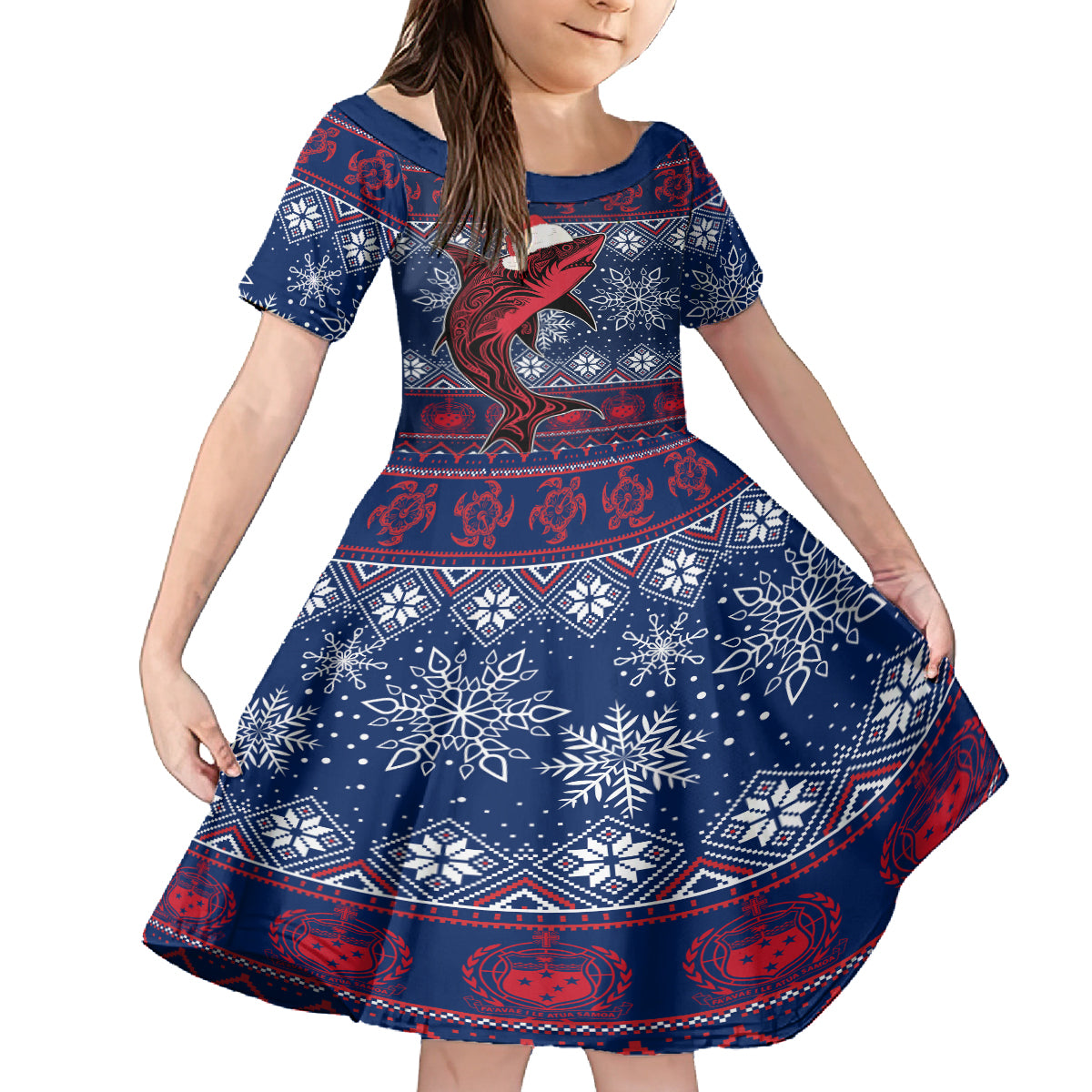 Samoa Manuia Le Kirisimasi Family Matching Tank Maxi Dress and Hawaiian Shirt Samoan Fishing Tribal Pattern Christmas Vibe LT9 Daughter's Dress Red - Polynesian Pride