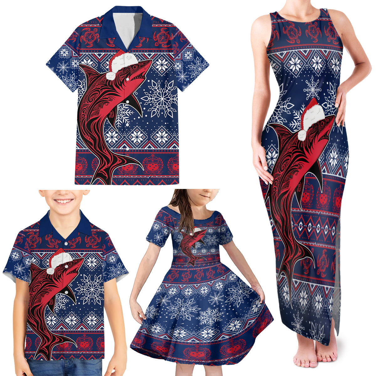 Samoa Manuia Le Kirisimasi Family Matching Tank Maxi Dress and Hawaiian Shirt Samoan Fishing Tribal Pattern Christmas Vibe LT9 - Polynesian Pride
