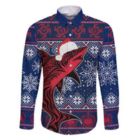 Samoa Manuia Le Kirisimasi Family Matching Tank Maxi Dress and Hawaiian Shirt Samoan Fishing Tribal Pattern Christmas Vibe LT9 Dad's Shirt - Long Sleeve Red - Polynesian Pride