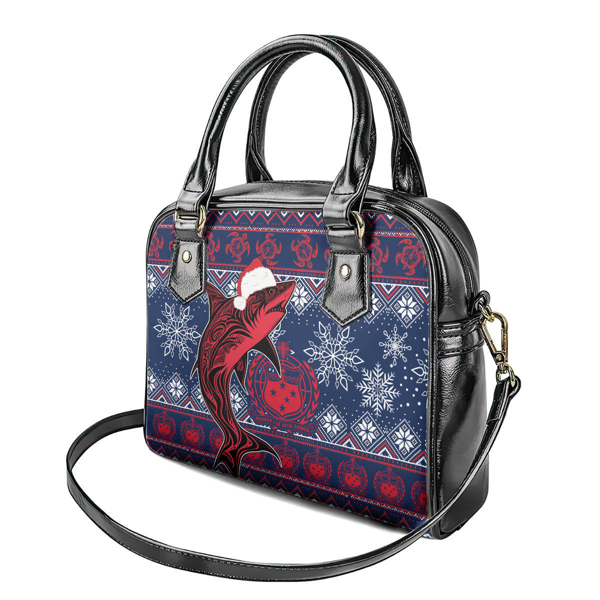 Samoa Manuia Le Kirisimasi Shoulder Handbag Samoan Fishing Tribal Pattern Christmas Vibe LT9 - Polynesian Pride