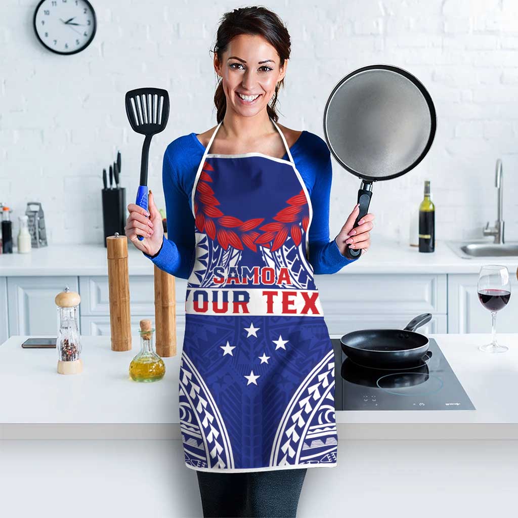 Personalised Toa Samoa Rugby Spirit Apron Blue Samoan Tribal Pattern - Polynesian Pride