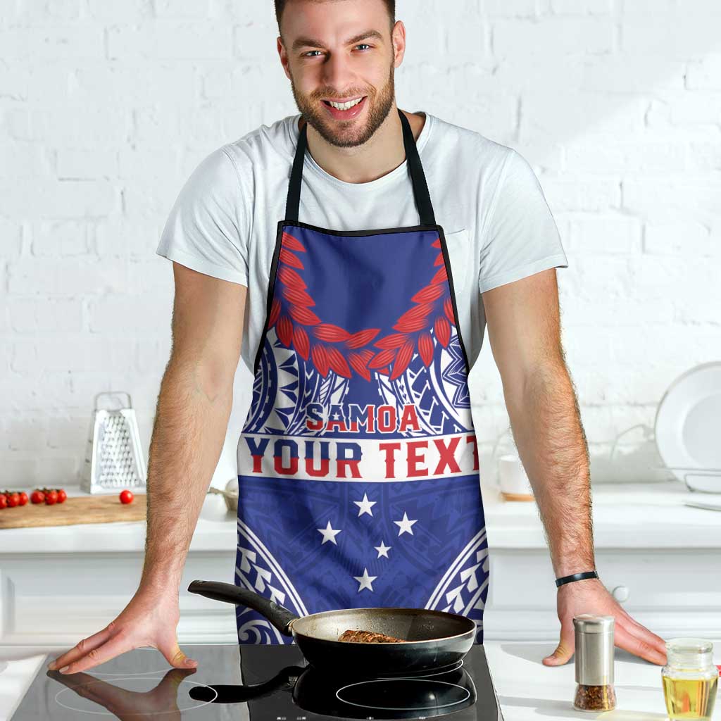 Personalised Toa Samoa Rugby Spirit Apron Blue Samoan Tribal Pattern - Polynesian Pride