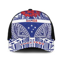 Personalised Toa Samoa Rugby Spirit Baseball Net Cap Blue Samoan Tribal Pattern - Polynesian Pride