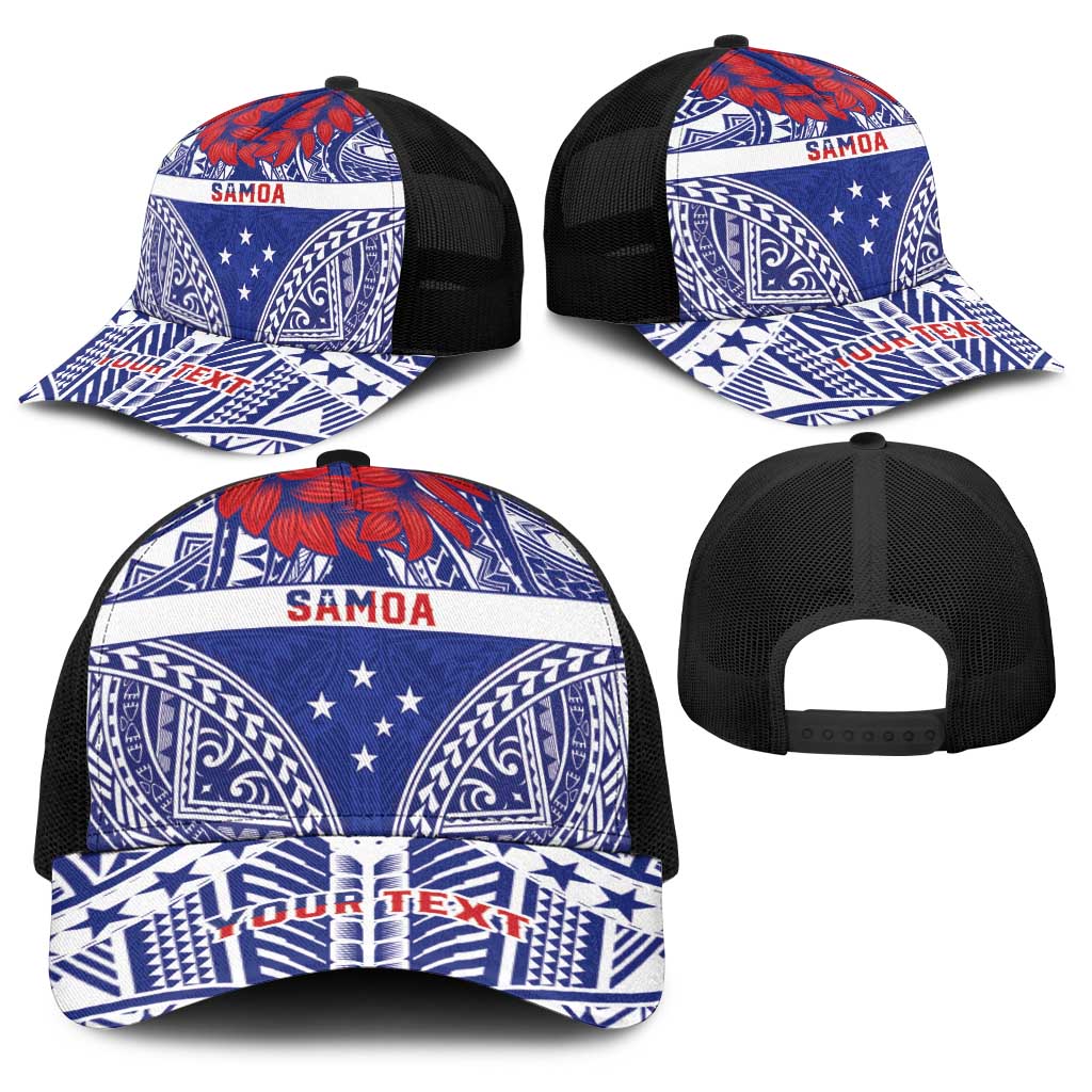 Personalised Toa Samoa Rugby Spirit Baseball Net Cap Blue Samoan Tribal Pattern - Polynesian Pride