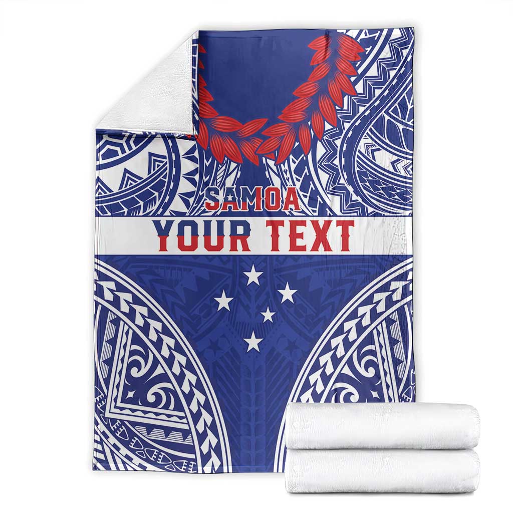 Personalised Toa Samoa Rugby Spirit Blanket Blue Samoan Tribal Pattern - Polynesian Pride