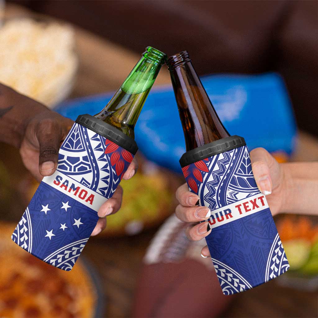 Personalised Toa Samoa Rugby Spirit 4 in 1 Can Cooler Tumbler Blue Samoan Tribal Pattern - Polynesian Pride