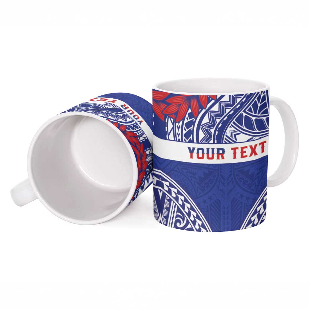 Personalised Toa Samoa Rugby Spirit Ceramic Mug Blue Samoan Tribal Pattern - Polynesian Pride