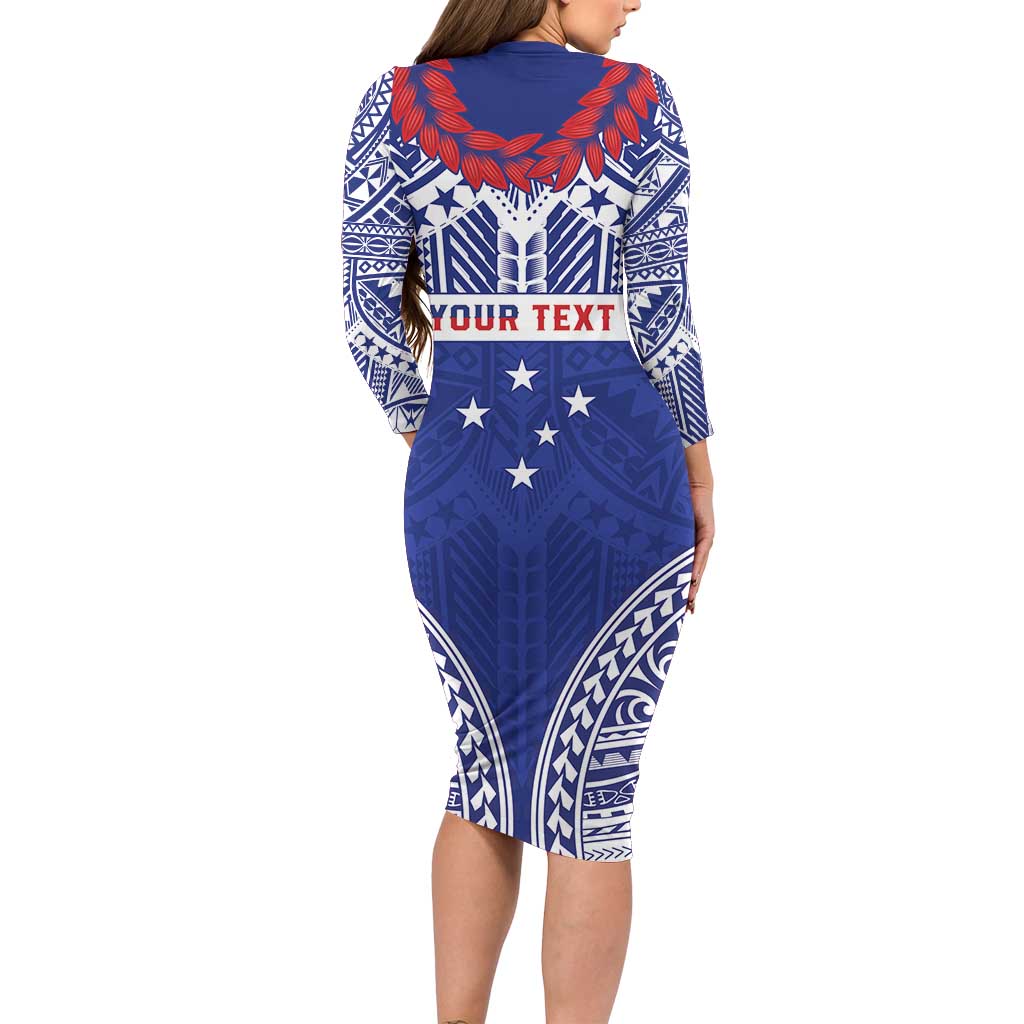 Personalised Toa Samoa Rugby Spirit Family Matching Long Sleeve Bodycon Dress and Hawaiian Shirt Blue Samoan Tribal Pattern LT9 - Polynesian Pride
