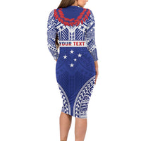 Personalised Toa Samoa Rugby Spirit Family Matching Long Sleeve Bodycon Dress and Hawaiian Shirt Blue Samoan Tribal Pattern LT9 - Polynesian Pride