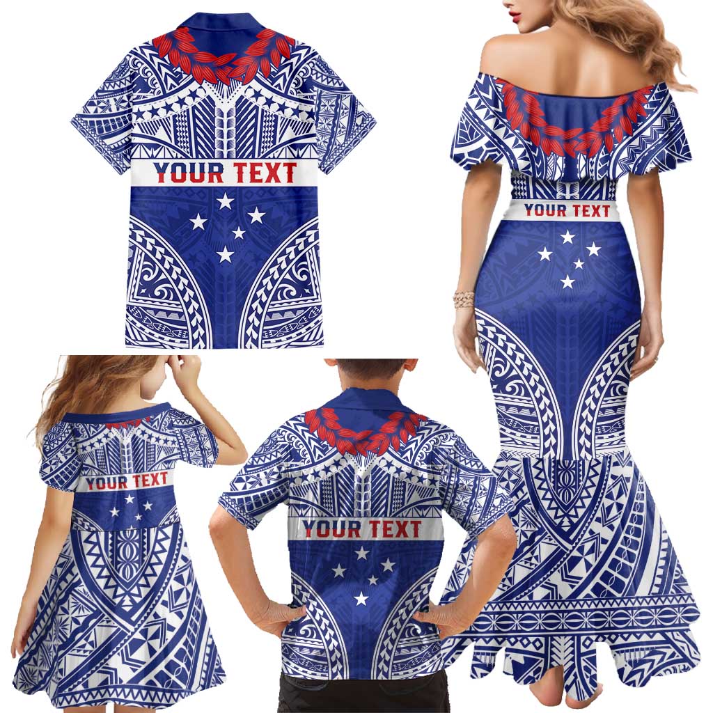 Personalised Toa Samoa Rugby Spirit Family Matching Mermaid Dress and Hawaiian Shirt Blue Samoan Tribal Pattern LT9 - Polynesian Pride