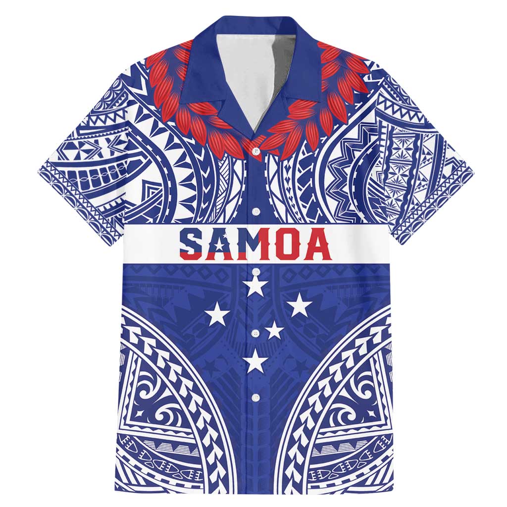 Personalised Toa Samoa Rugby Spirit Family Matching Mermaid Dress and Hawaiian Shirt Blue Samoan Tribal Pattern LT9 Dad's Shirt - Short Sleeve Blue - Polynesian Pride
