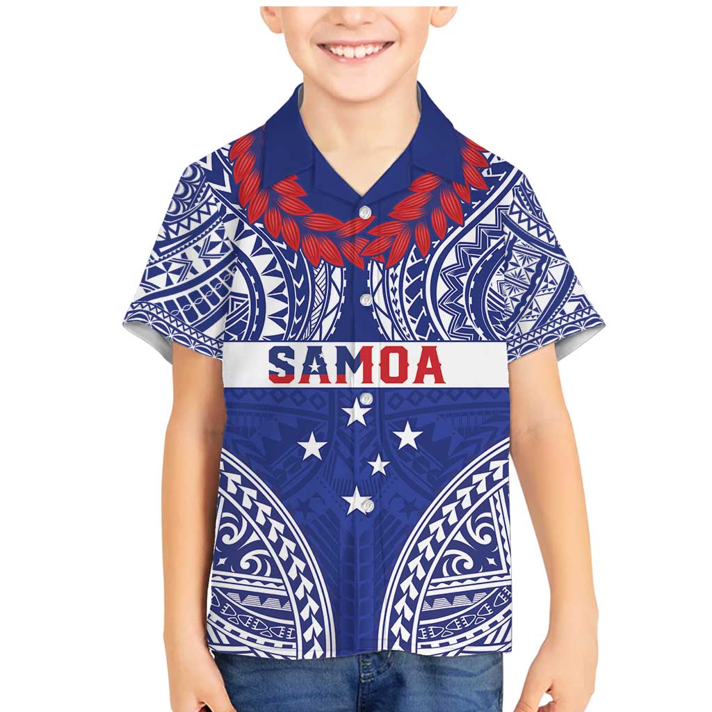 Personalised Toa Samoa Rugby Spirit Family Matching Mermaid Dress and Hawaiian Shirt Blue Samoan Tribal Pattern LT9 Son's Shirt Blue - Polynesian Pride