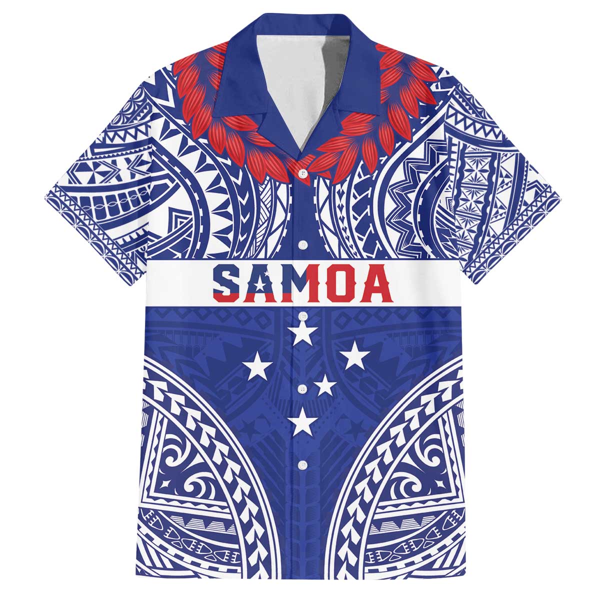 Personalised Toa Samoa Rugby Spirit Family Matching Off The Shoulder Long Sleeve Dress and Hawaiian Shirt Blue Samoan Tribal Pattern LT9 Dad's Shirt - Short Sleeve Blue - Polynesian Pride