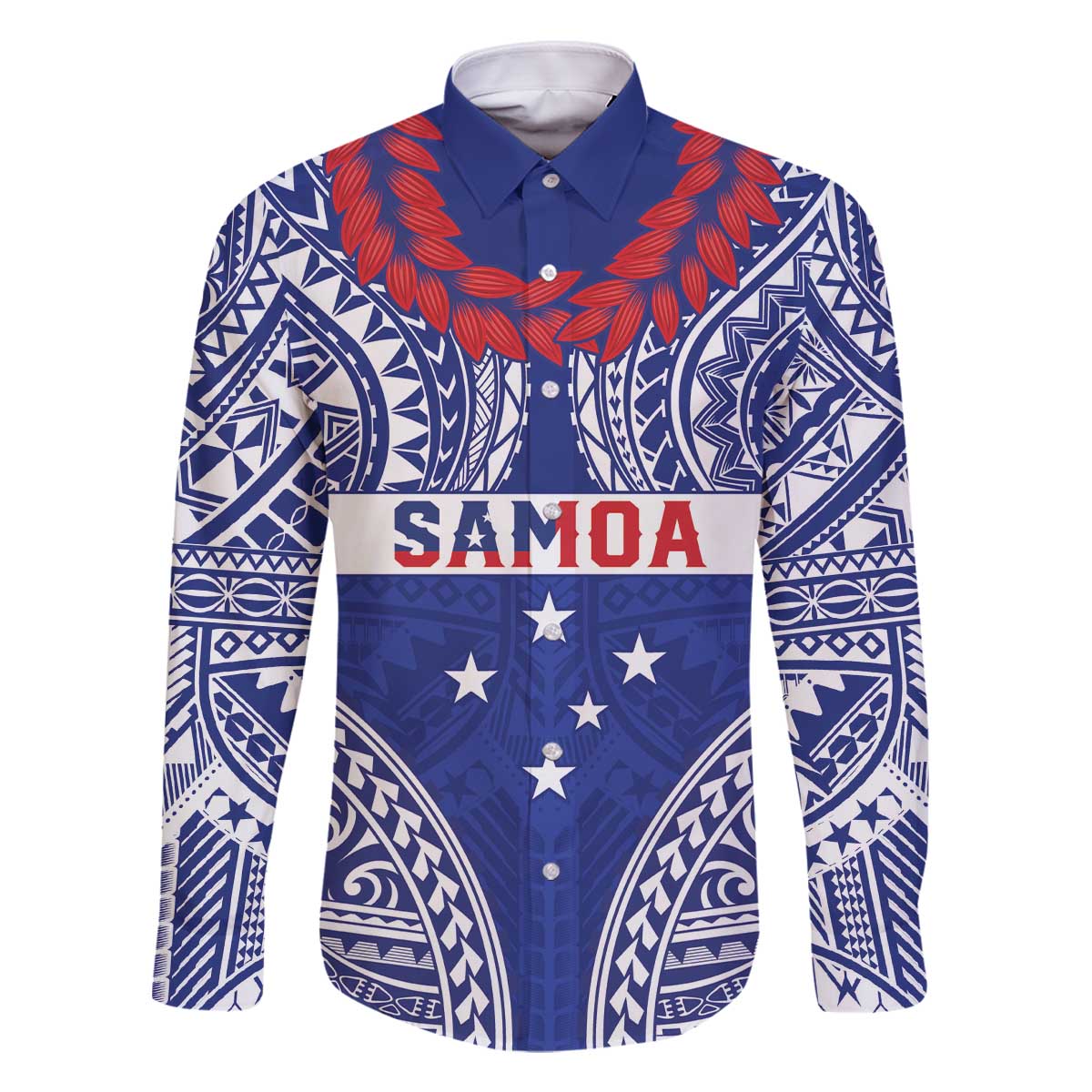 Personalised Toa Samoa Rugby Spirit Family Matching Off The Shoulder Long Sleeve Dress and Hawaiian Shirt Blue Samoan Tribal Pattern LT9 Dad's Shirt - Long Sleeve Blue - Polynesian Pride