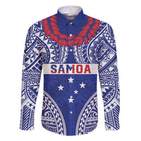 Personalised Toa Samoa Rugby Spirit Family Matching Off The Shoulder Long Sleeve Dress and Hawaiian Shirt Blue Samoan Tribal Pattern LT9 Dad's Shirt - Long Sleeve Blue - Polynesian Pride