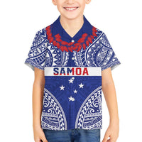 Personalised Toa Samoa Rugby Spirit Family Matching Off The Shoulder Long Sleeve Dress and Hawaiian Shirt Blue Samoan Tribal Pattern LT9 Son's Shirt Blue - Polynesian Pride