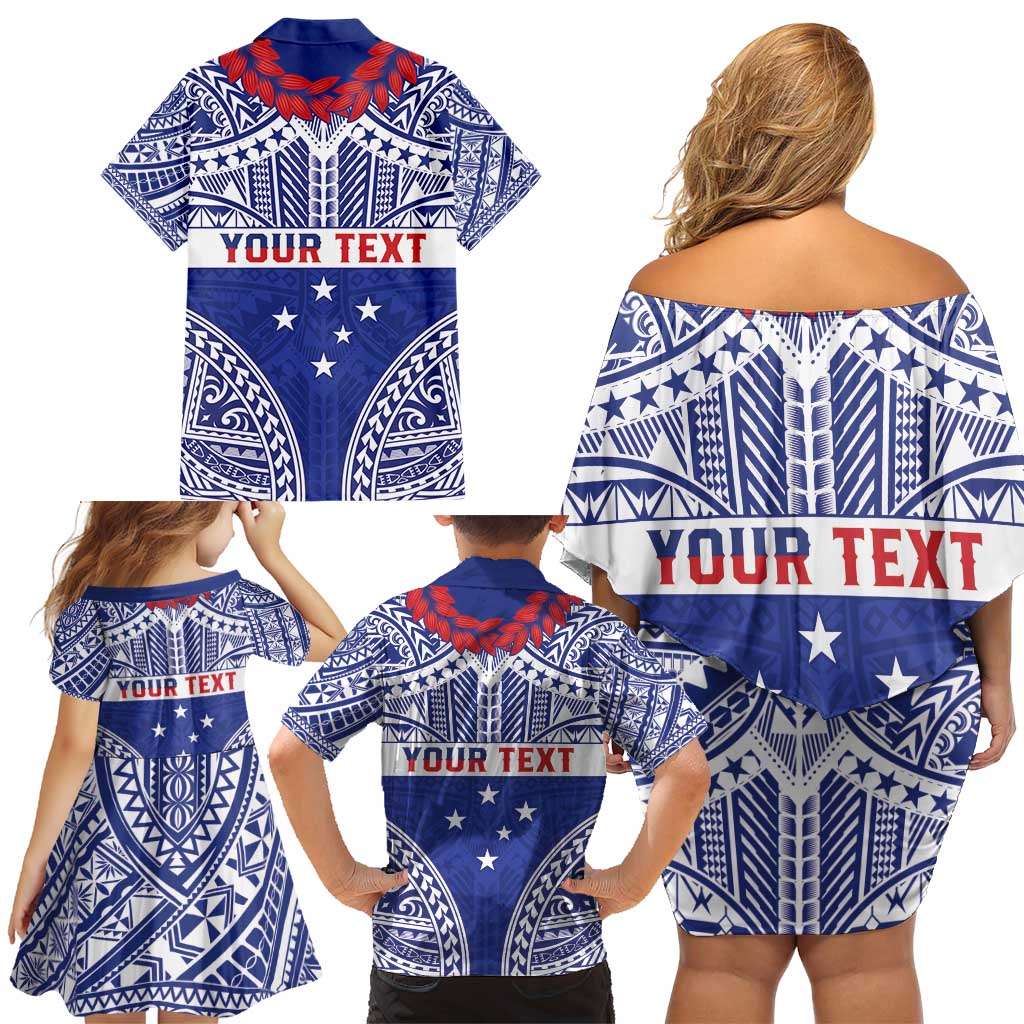 Personalised Toa Samoa Rugby Spirit Family Matching Off Shoulder Short Dress and Hawaiian Shirt Blue Samoan Tribal Pattern LT9 - Polynesian Pride