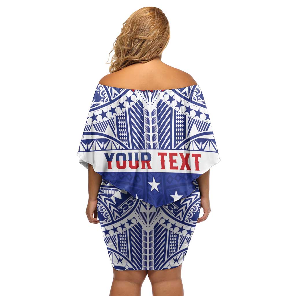Personalised Toa Samoa Rugby Spirit Family Matching Off Shoulder Short Dress and Hawaiian Shirt Blue Samoan Tribal Pattern LT9 - Polynesian Pride