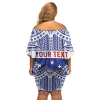 Personalised Toa Samoa Rugby Spirit Family Matching Off Shoulder Short Dress and Hawaiian Shirt Blue Samoan Tribal Pattern LT9 - Polynesian Pride