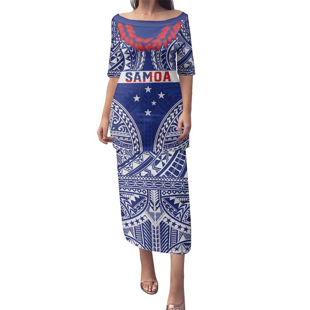 Personalised Toa Samoa Rugby Spirit Family Matching Puletasi and Hawaiian Shirt Blue Samoan Tribal Pattern - Polynesian Pride