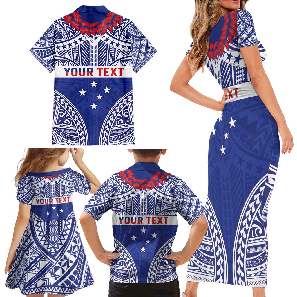 Personalised Toa Samoa Rugby Spirit Family Matching Short Sleeve Bodycon Dress and Hawaiian Shirt Blue Samoan Tribal Pattern LT9 - Polynesian Pride