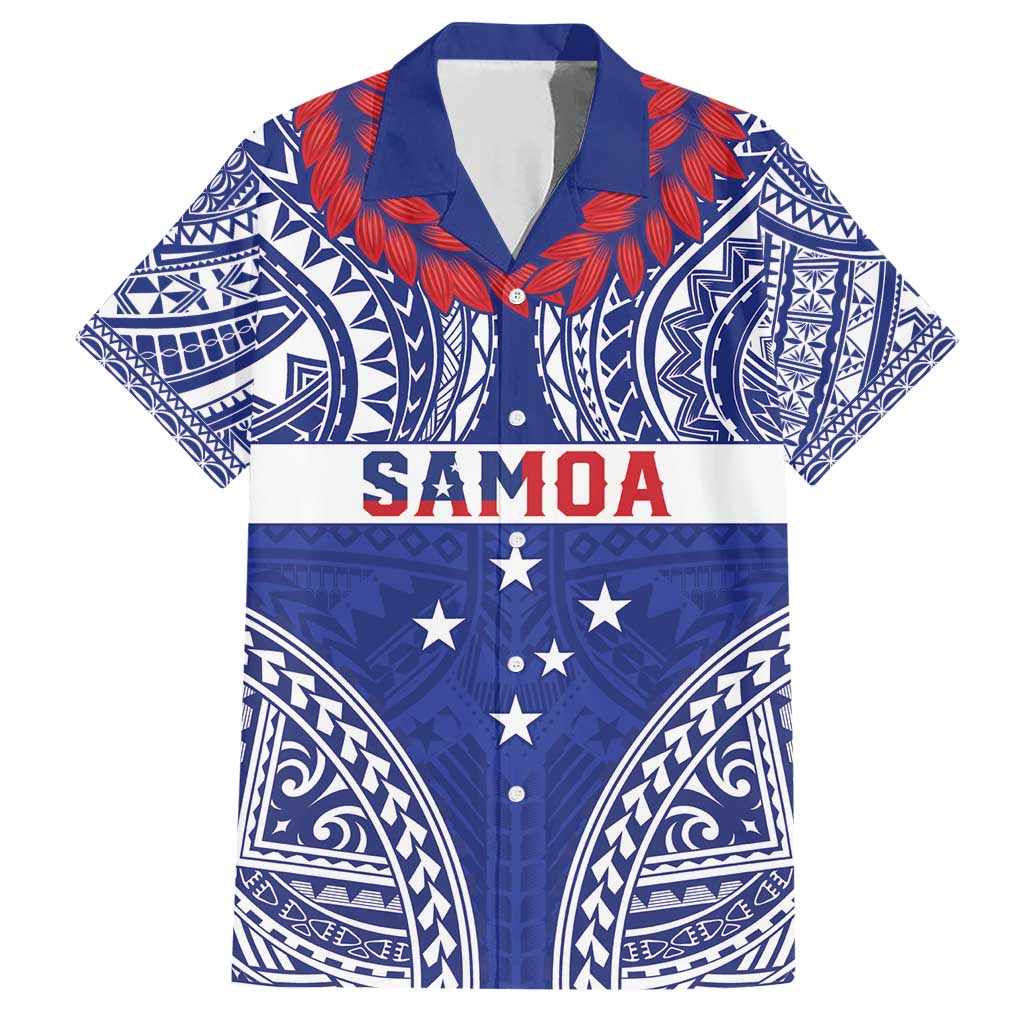 Personalised Toa Samoa Rugby Spirit Family Matching Short Sleeve Bodycon Dress and Hawaiian Shirt Blue Samoan Tribal Pattern LT9 Dad's Shirt - Short Sleeve Blue - Polynesian Pride