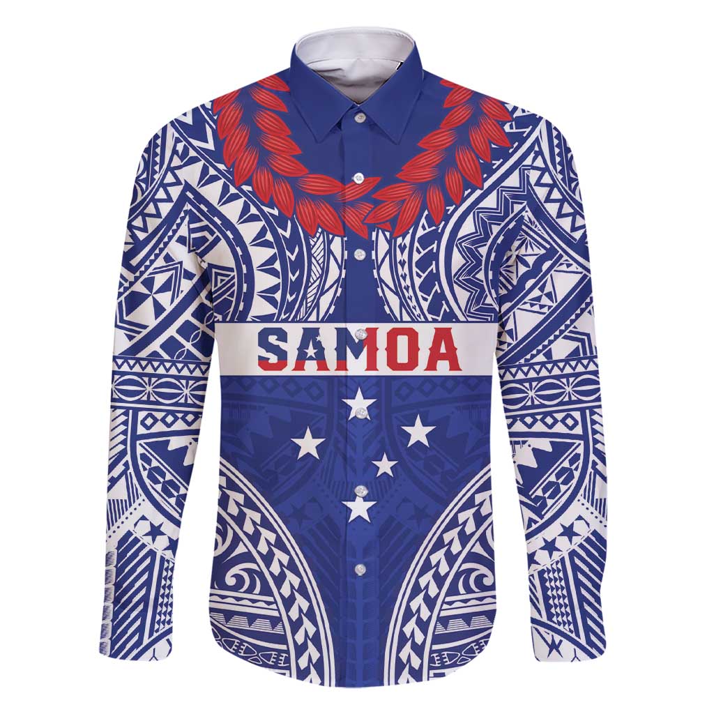 Personalised Toa Samoa Rugby Spirit Family Matching Short Sleeve Bodycon Dress and Hawaiian Shirt Blue Samoan Tribal Pattern LT9 Dad's Shirt - Long Sleeve Blue - Polynesian Pride