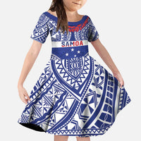Personalised Toa Samoa Rugby Spirit Family Matching Summer Maxi Dress and Hawaiian Shirt Blue Samoan Tribal Pattern LT9 Daughter's Dress Blue - Polynesian Pride