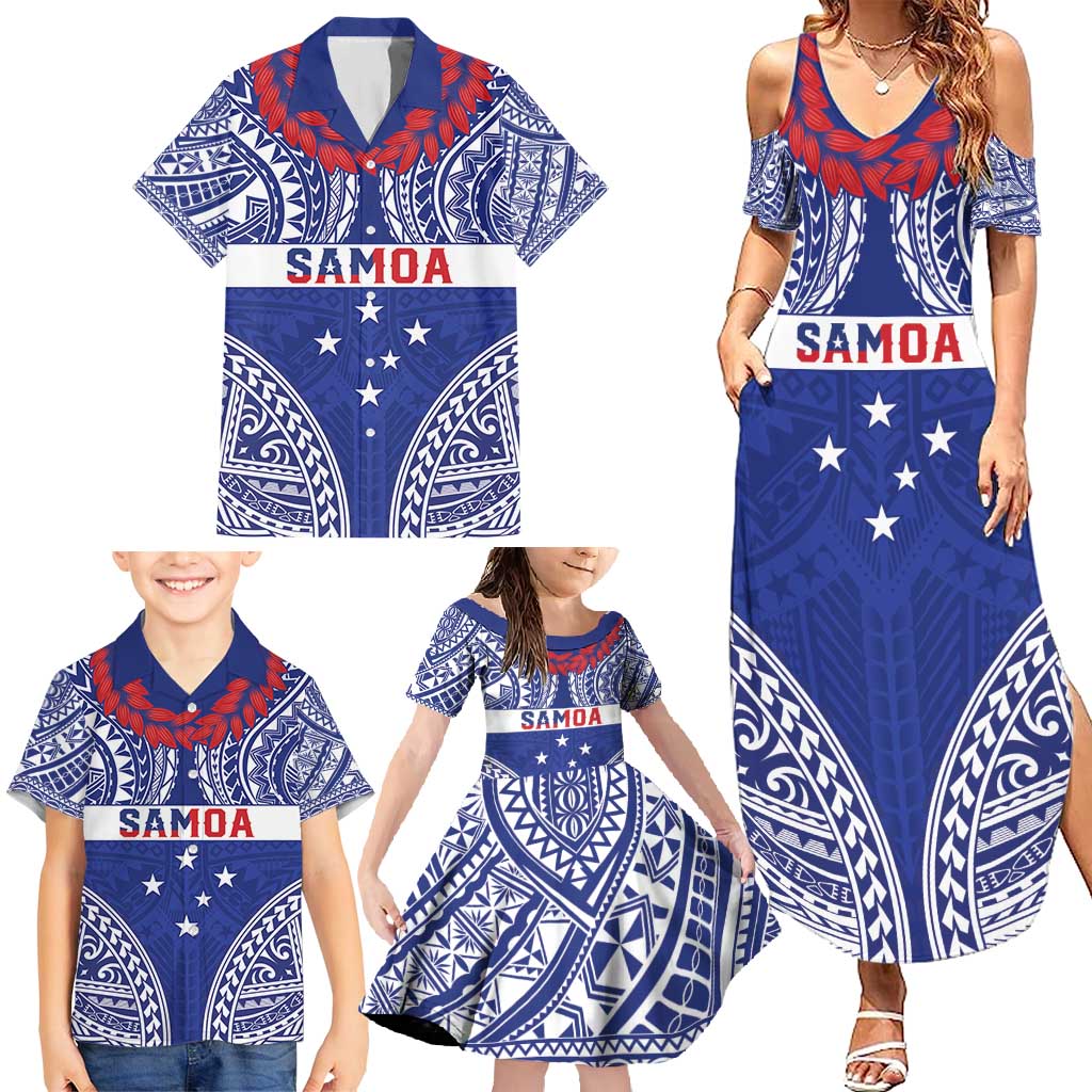 Personalised Toa Samoa Rugby Spirit Family Matching Summer Maxi Dress and Hawaiian Shirt Blue Samoan Tribal Pattern LT9 - Polynesian Pride