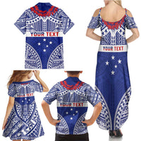 Personalised Toa Samoa Rugby Spirit Family Matching Summer Maxi Dress and Hawaiian Shirt Blue Samoan Tribal Pattern LT9 - Polynesian Pride