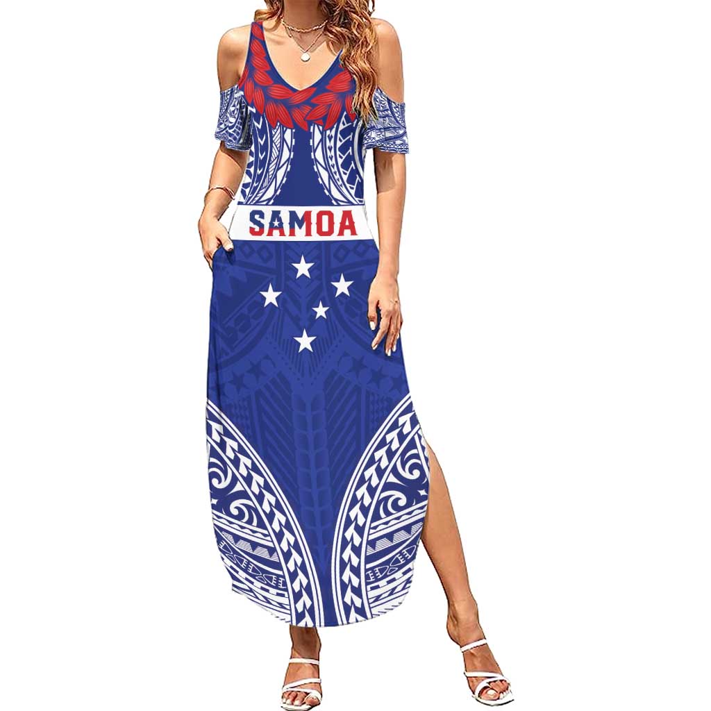 Personalised Toa Samoa Rugby Spirit Family Matching Summer Maxi Dress and Hawaiian Shirt Blue Samoan Tribal Pattern LT9 Mom's Dress Blue - Polynesian Pride