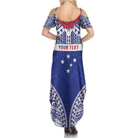 Personalised Toa Samoa Rugby Spirit Family Matching Summer Maxi Dress and Hawaiian Shirt Blue Samoan Tribal Pattern LT9 - Polynesian Pride